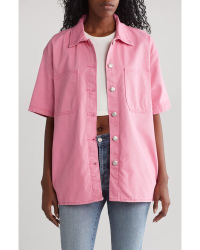 Kensie Short Sleeve Oversize Shacket - Pink