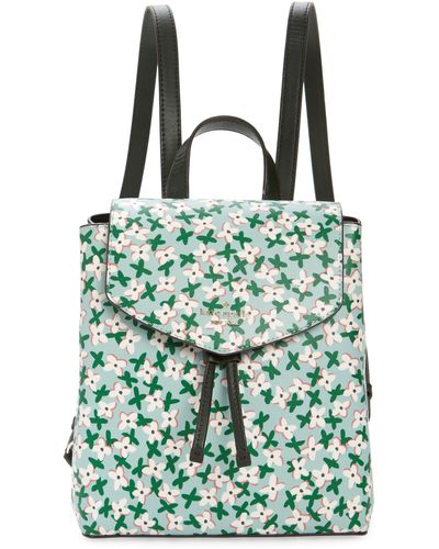 Kate Spade Medium Flower Print Leather Flap Backpack - Green