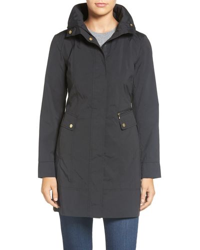 Cole Haan Back Bow Packable Hooded Raincoat - Gray