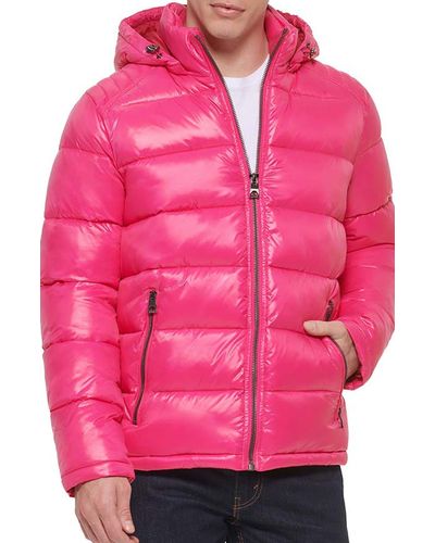 Guess Hooded Solid Puffer Jacket - Pink