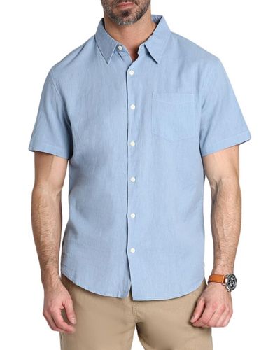 Jachs New York Linen & Cotton Blend Short Sleeve Button-up Shirt - Blue