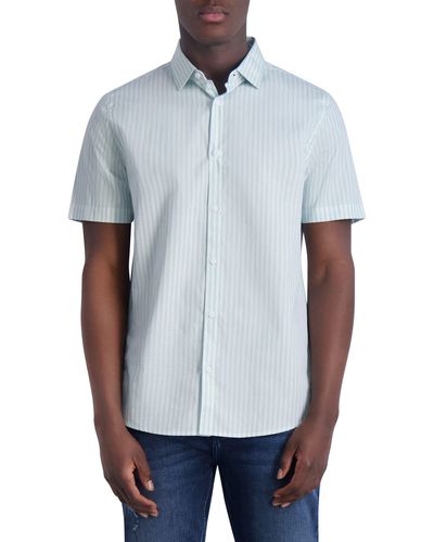 Karl Lagerfeld Stripe Short Sleeve Cotton Button-down Shirt - White