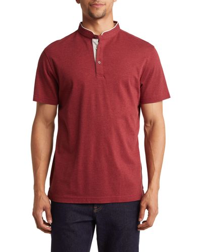 Lorenzo Uomo Trim Fit Band Collar Short Sleeve Polo - Red