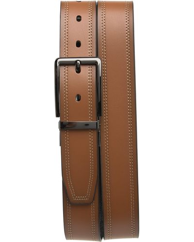 Original Penguin Stitched Reversible Leather Belt - Brown