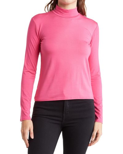 Go Couture Spring Turtleneck Long Sleeve Sweater Tee - Pink