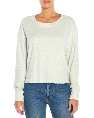 Three Dots Brushed Dorp Shoulder Long Sleeve T-shirt In Heather At Nordstrom Rack - White