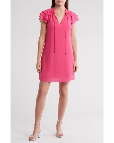 Vince Camuto Float Tie Front Chiffon Shift Dress - Pink