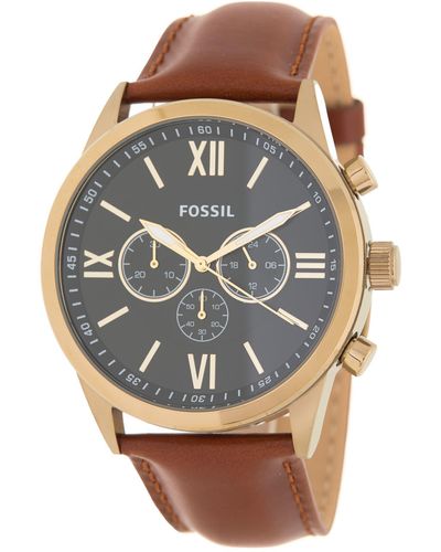 Fossil Flynn Chronograph Leather Strap Watch - Gray