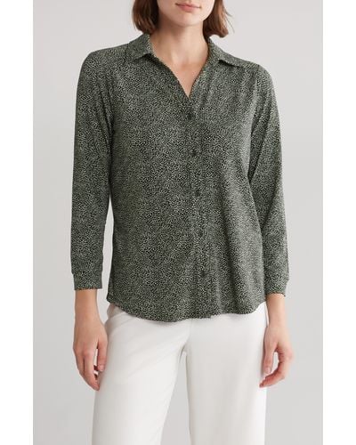 Adrianna Papell Moss Crepe Button Front Shirt - Green