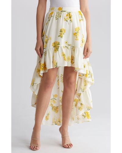 Sugarlips Summer Meadows Floral Print Asymmetric Skirt - Yellow