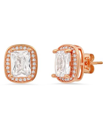 HMY Jewelry Radiant-cut Simulated Diamond Halo Stud Earrings - Pink