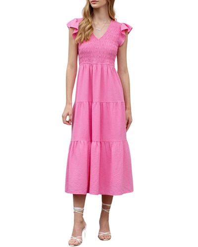 Blu Pepper Flutter Sleeve Midi Dress - Pink