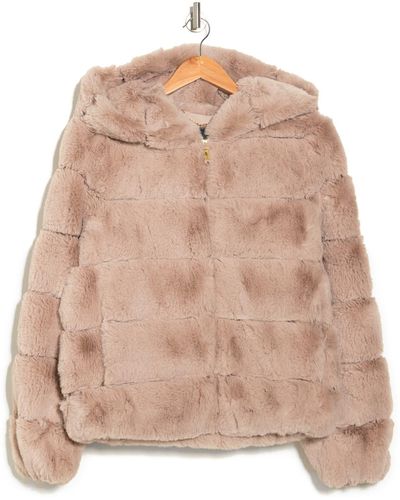 BCBGMAXAZRIA Missy Grooved Faux Rabbit Fur Jacket In Mink At