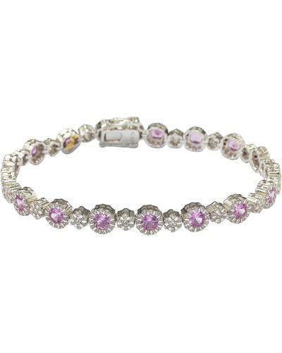 Suzy Levian Sterling Silver Sapphire Filigree Diamond Accent Bracelet - Pink