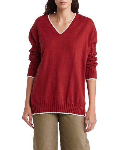 Adrianna Papell V-neck High-low Tunic Sweater - Red