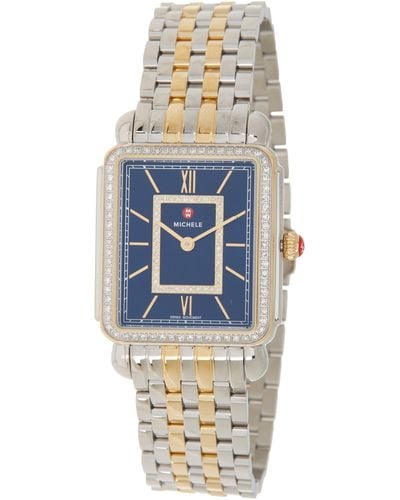 Michele Deco Two-tone Diamond Embellished Bracelet Watch - Blue