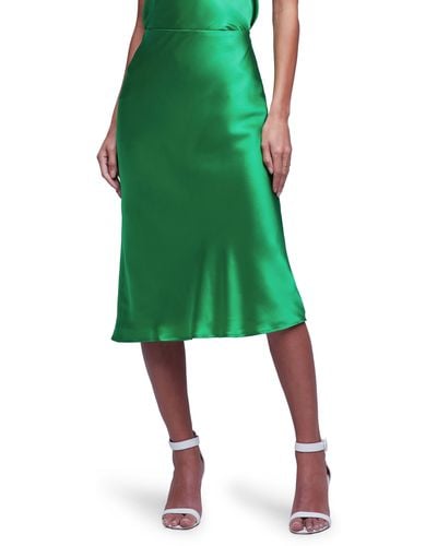L'Agence Perin Bias Cut Silk Satin Midi Skirt - Green