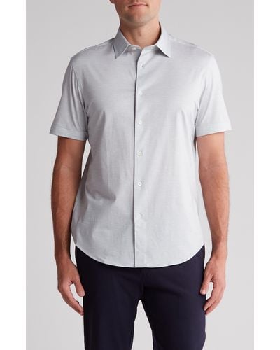Bugatchi Miles Ooohcotton® Heathered Short Sleeve Button-up Shirt - White