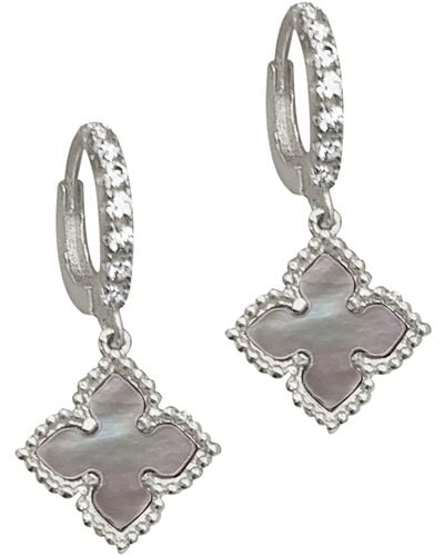 Adornia Floral Dangle Mother Of Pearl Hoop Earrings - White