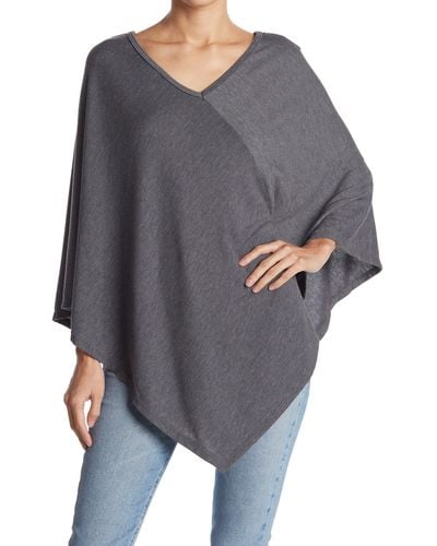 Go Couture Asymmetrical Poncho Sweater - Gray