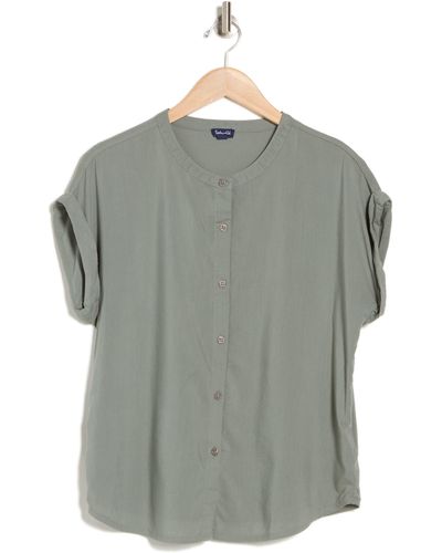 Splendid Provence Rolled Sleeve Button-up Top - Gray