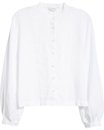 Club Monaco Band Collar Linen Shirt In White At Nordstrom Rack