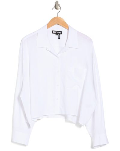 DKNY Long Sleeve Linen Button-up Shirt - White