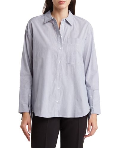 Laundry by Shelli Segal Long Sleeve Cotton Poplin Button-up Shirt - Gray