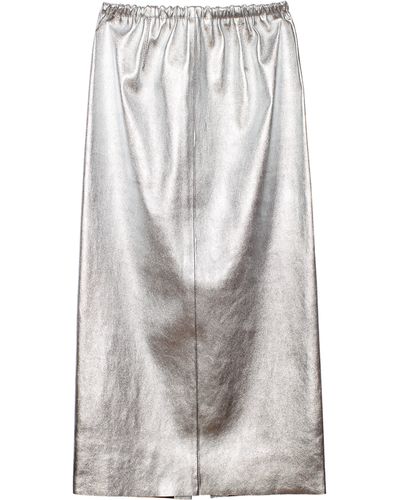 Zadig & Voltaire Leather Metallic Pencil Skirt In Argent At Nordstrom Rack - Multicolor