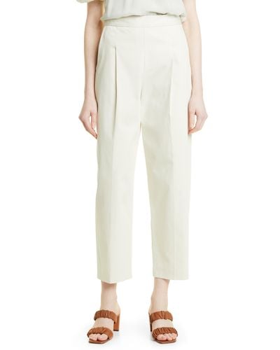 Rebecca Taylor Pleated Stretch Cotton Crop Pants - White