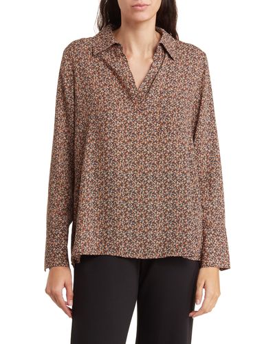 Pleione Long Sleeve Pocket Tunic Shirt - Brown