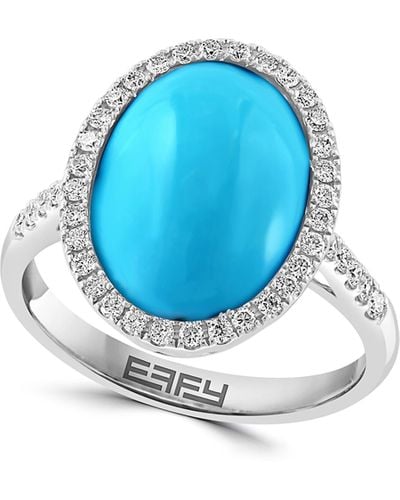 Effy 14k White Gold Diamond Halo Turquoise Ring - Blue