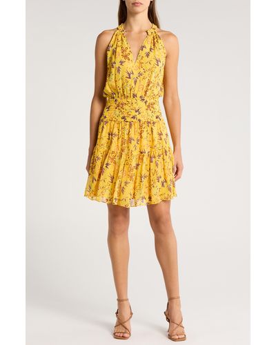 A.L.C. Courtney Floral Smocked Tiered Silk Dress - Yellow