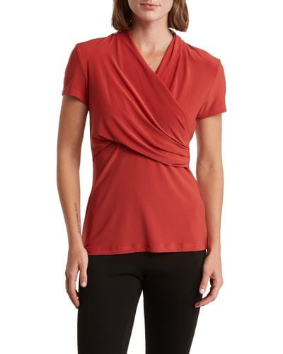 DKNY Surplice V-neck Short Sleeve Top - Red