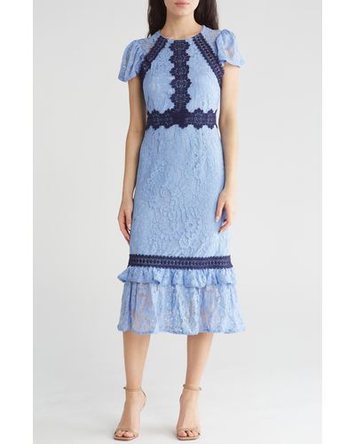 Rachel Parcell Lace Ruffle Hem Midi Dress - Blue