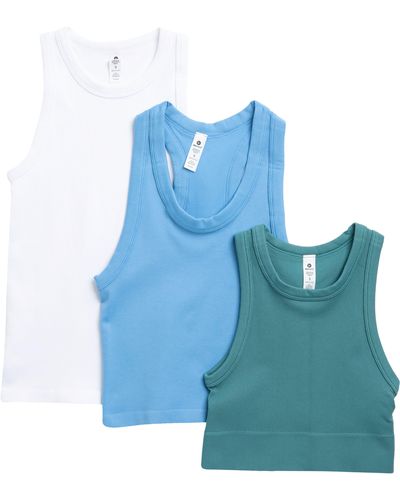 90 Degrees 3-pack Seamless Ribbed Racerback Tank Tops - Blue
