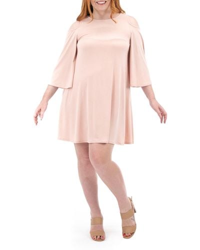 Nina Leonard Shoulder Cutout Dress - Pink