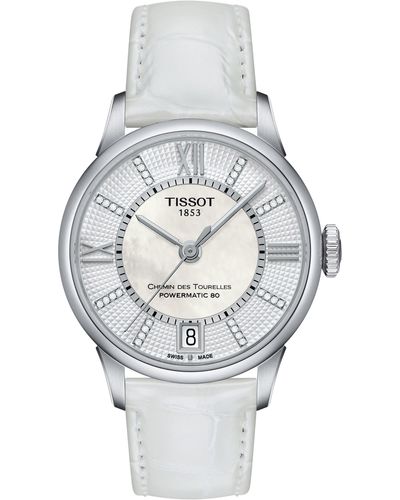 Tissot Chemin Des Tourelles Diamond Leather Strap Watch - Gray