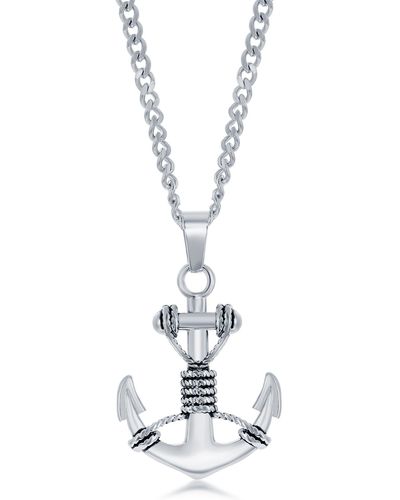 Black Jack Jewelry Oxidized Anchor Pendant Necklace - White