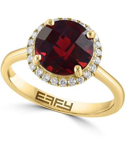 Effy 14k Yellow Gold Garnet & Diamond Ring - Red