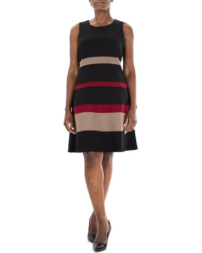 Nina Leonard Sleeveless Jewel Neck Colorblock Dress - Black