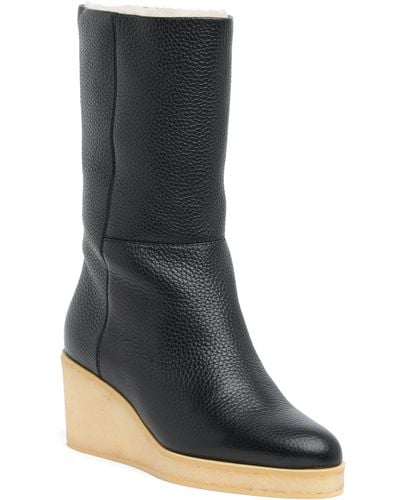 Marion Parke Tucker Wedged Genuine Shearling Leather Bootie In Black At Nordstrom Rack