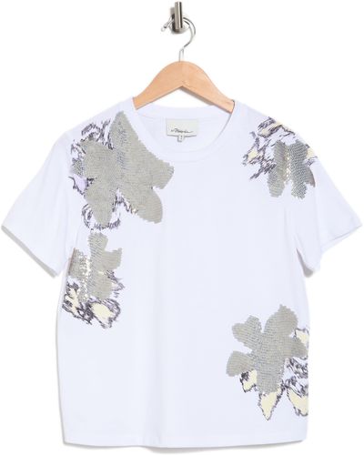 3.1 Phillip Lim Sequin Embellished Abstract Daisy Print T-shirt In White At Nordstrom Rack