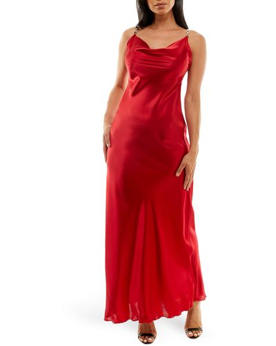 Jump Apparel Solid Long Satin Slip Dress - Red