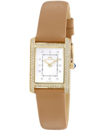 Porsamo Bleu Karolina Diamond & Topaz Leather Strap Watch - White