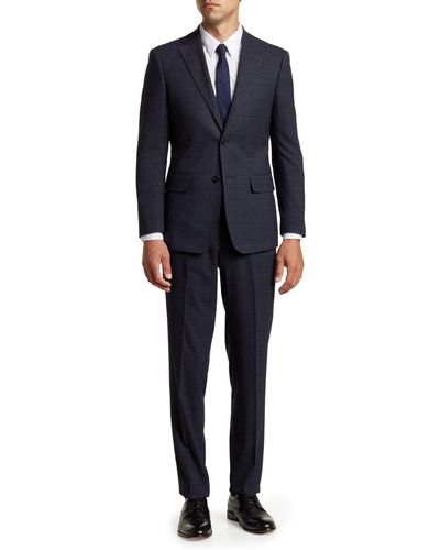 English Laundry Muted Plaid Two Button Notch Lapel Suit - Blue