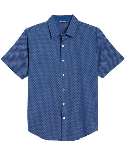 Cutter & Buck Windward Jigsaw Short Sleeve Button-up Shirt - Blue