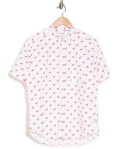 PUBLIC ART Flamingo Party Print Regular Fit Shirt - White