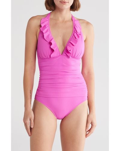 Bleu Rod Beattie Ruffle Halter One-piece Swimsuit - Pink