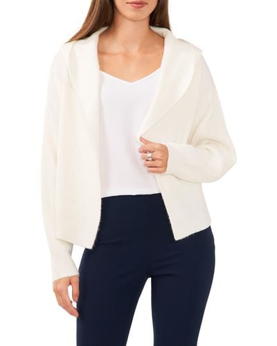 Halogen® Rib Open Front Hooded Cardigan - White
